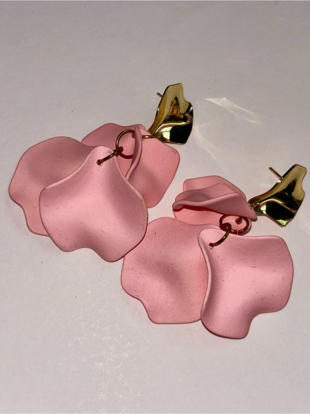 Vintage estate sale Pink Floral Petal Drop Earrings - delicate and velvet soft